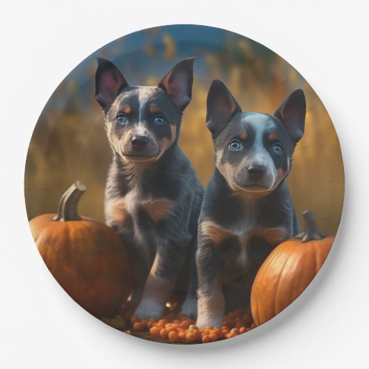Blue Heeler Welpe Autumn Delight Pumpkin Pappteller (Vorderseite)
