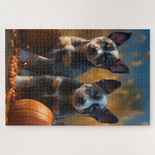 Blue Heeler Welpe Autumn Delight Pumpkin Puzzle (Horizontal)