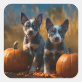 Blue Heeler Welpe Autumn Delight Pumpkin Quadratischer Aufkleber (Vorderseite)