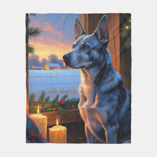 Blue Heeler With Christmas Lights Holiday Fleecedecke (Vorderseite)