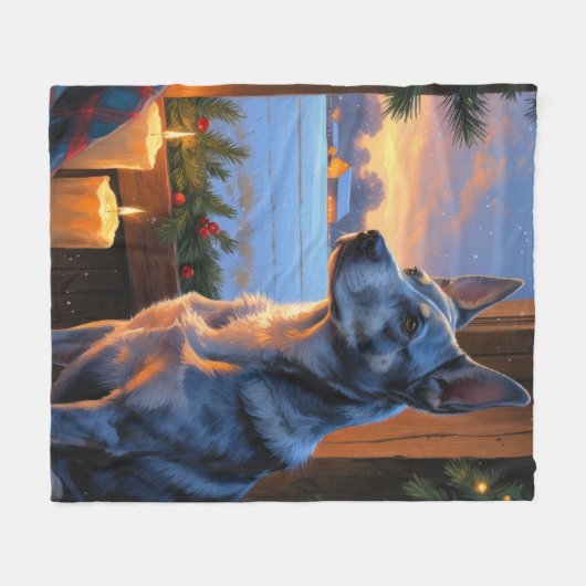 Blue Heeler With Christmas Lights Holiday Fleecedecke (Vorderseite (Horizontal))