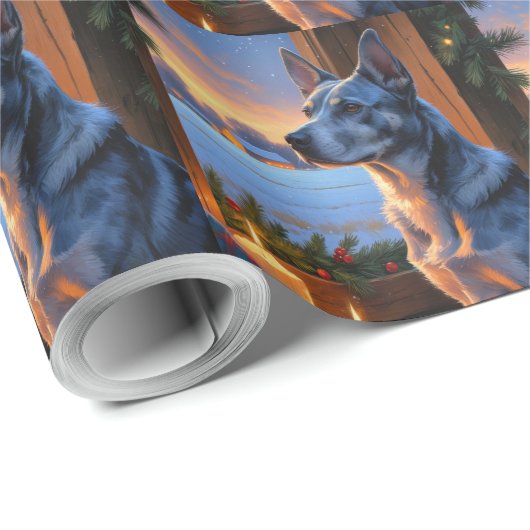 Blue Heeler With Christmas Lights Holiday  Geschenkpapier (Rolleneckpunkt)