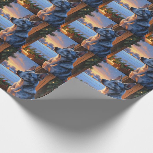 Blue Heeler With Christmas Lights Holiday  Geschenkpapier (Ecke)
