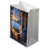 Blue Heeler With Christmas Lights Holiday Mittlere Geschenktüte (Vorderseite Schrägansicht)