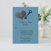 Blue Heft Lock und Key Response Card RSVP Karte (Stehend Vorderseite)