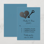 Blue Heft Lock und Key Response Card RSVP Karte (Vorne/Hinten)