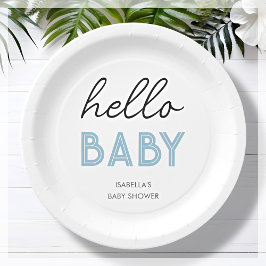 Blue Hello Baby | Baby Shower Paper Plate Pappteller