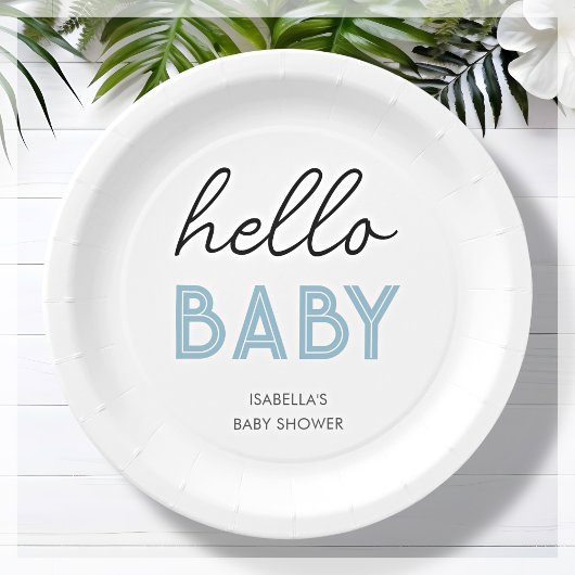 Blue Hello Baby | Baby Shower Paper Plate Pappteller