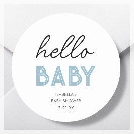 Blue Hello Baby | Babydusche Runder Aufkleber