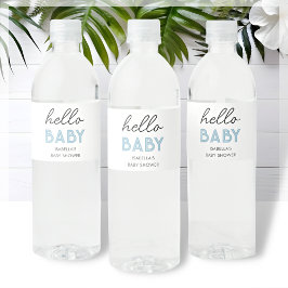Blue Hello Baby | Babydusche Wasserflaschenetikett