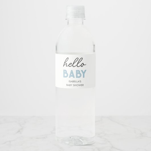 Blue Hello Baby | Babydusche Wasserflaschenetikett (Vorderseite)