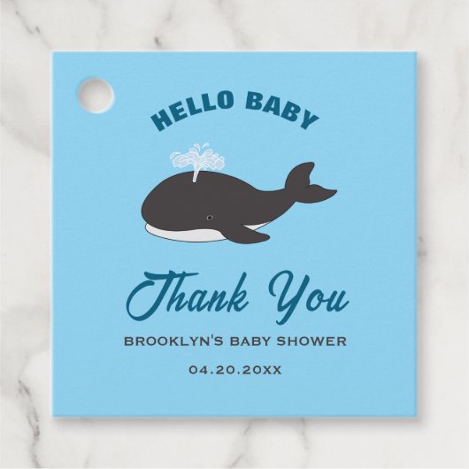 Blue Hello Baby Dusche Grauwal unter dem Meer Geschenkanhänger (Vorderseite)