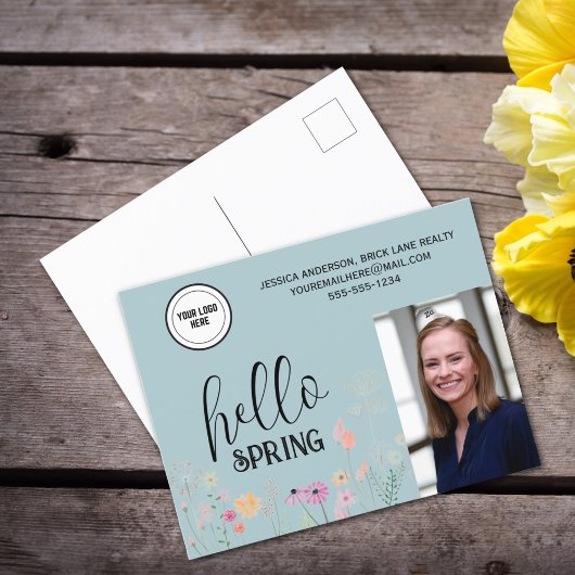 Blue Hello Spring Floral Real Anwesen Werbung Postkarte