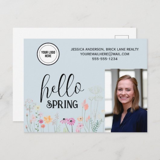 Blue Hello Spring Realty Werbeaktion Postkarte (Vorne/Hinten)
