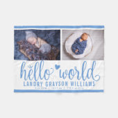 Blue Hello World Monogram Baby Stat Fleecedecke (Vorderseite (Horizontal))
