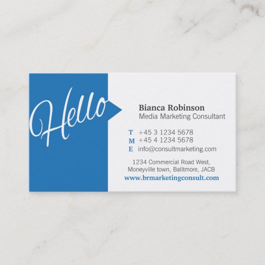 Blue Hello zitieren Social-Media-Visitenkarte Visitenkarte (Vorderseite)