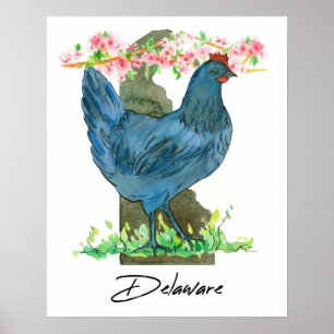 Blue Hen Huhn Delaware Staatsform Poster