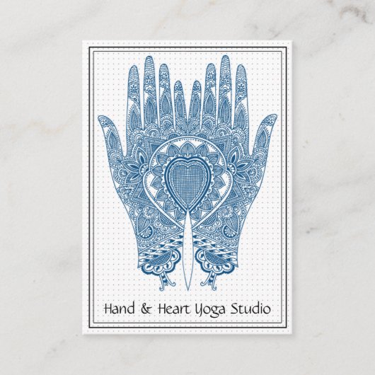 Blue Henna Hands Yoga Studio Business Card Visitenkarte (Vorderseite)