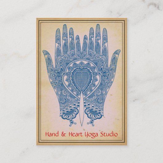 Blue Henna Hands Yoga Studio Business Card Visitenkarte (Vorderseite)