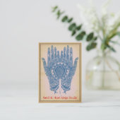 Blue Henna Hands Yoga Studio Business Card Visitenkarte (Stehend Vorderseite)