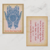 Blue Henna Hands Yoga Studio Business Card Visitenkarte (Vorne/Hinten)