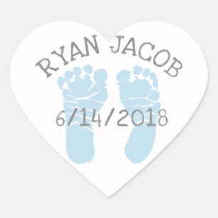 Blue Herat Baby Announcement Footprints Herz-Aufkleber