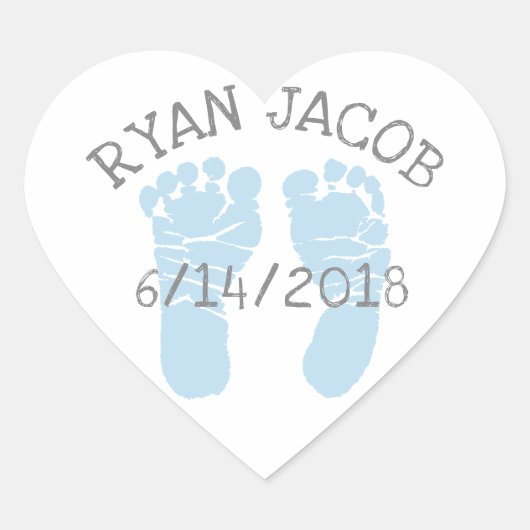 Blue Herat Baby Announcement Footprints Herz-Aufkleber (Vorderseite)