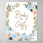 Blue Herbst Blume Pumpkin Bücher und Geschenke Poster (Vorne)