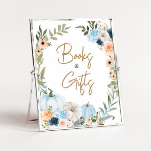 Blue Herbst Blume Pumpkin Bücher und Geschenke Poster