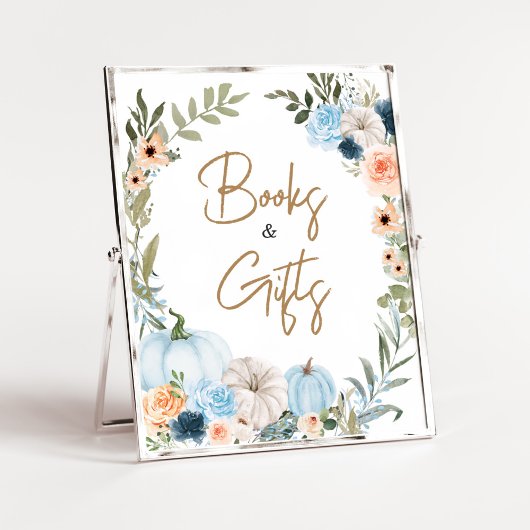 Blue Herbst Blume Pumpkin Bücher und Geschenke Poster