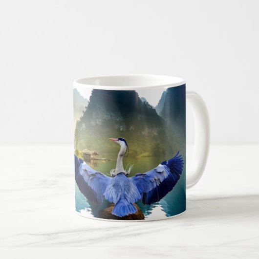 Blue Heron an einem schönen See in Vietnam Kaffeetasse (VorderseiteRechts)