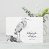 Blue Heron and Rocks, Water Bird Sketch Wedding Einladung (Stehend Vorderseite)