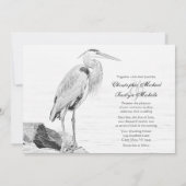 Blue Heron and Rocks, Water Bird Sketch Wedding Einladung (Rückseite)