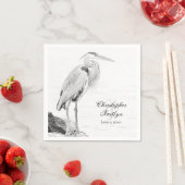 Blue Heron and Rocks, Water Bird Sketch Wedding Serviette (Beispiel)