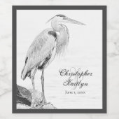 Blue Heron and Rocks, Water Bird Sketch Wedding Weinetikett (Einzelnes Label)