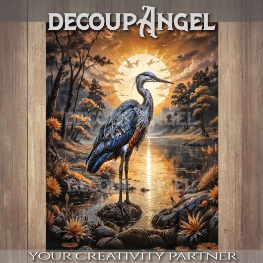 Blue Heron bei Sunrise Decoupage Seidenpapier
