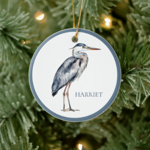 Blue Heron Bird an der Küste Personalisiert Keramik Ornament