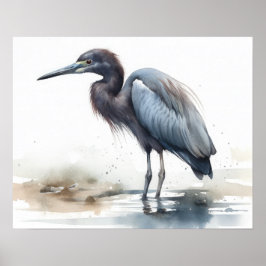 Blue Heron Bird Art Print Poster