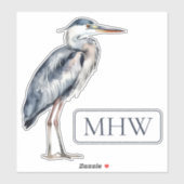 Blue Heron Bird Monogram Aufkleber (Blatt)