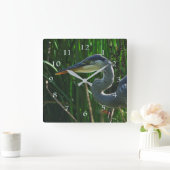 Blue Heron Early Bird Hunter Quadratische Wanduhr (Zuhause)