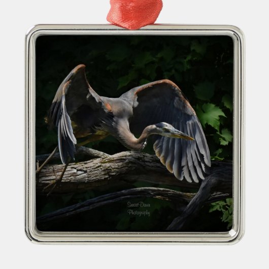 Blue Heron Flight Ornament Aus Metall (Vorne)