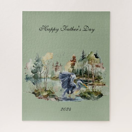 Blue Heron in Lake Happy Vatertag Puzzle (Vertikal)