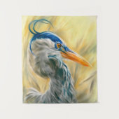 Blue Heron in Reeds Tapestry Wandteppich (Vorderseite)