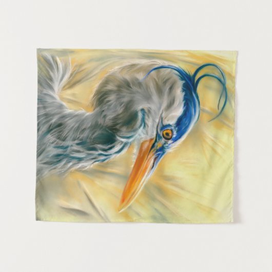 Blue Heron in Reeds Tapestry Wandteppich (Vorderseite (Horizontal))