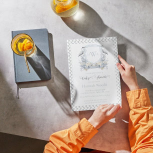 Blue Heron Monogram Baby Dusche Einladung