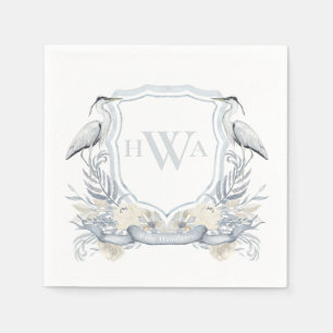 Blue Heron Monogram Wappen Grandmillennial Serviette