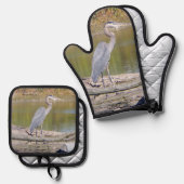 Blue Heron Ofenhandschuh & Topflappen-Set (Vorderseite/Rückseite)