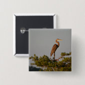 Blue Heron on Tree Oben Button (Vorne & Hinten)