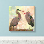 Blue Heron Pair Digital Art Canvas Print Leinwanddruck (Insitu (Holzboden))