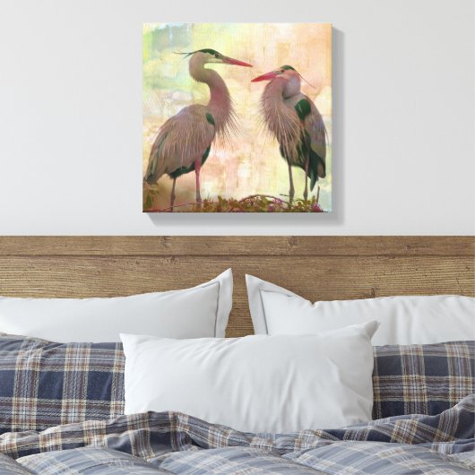 Blue Heron Pair Digital Art Canvas Print Leinwanddruck (Insitu (Schlafzimmer))